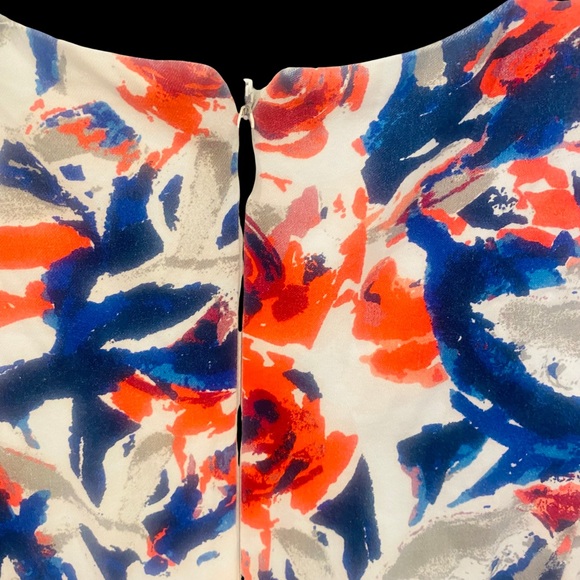 Dress Floral Size 10 Fit Flare Belted Blue Red White Flowers Zip Tulle Lined - Picture 3 of 13